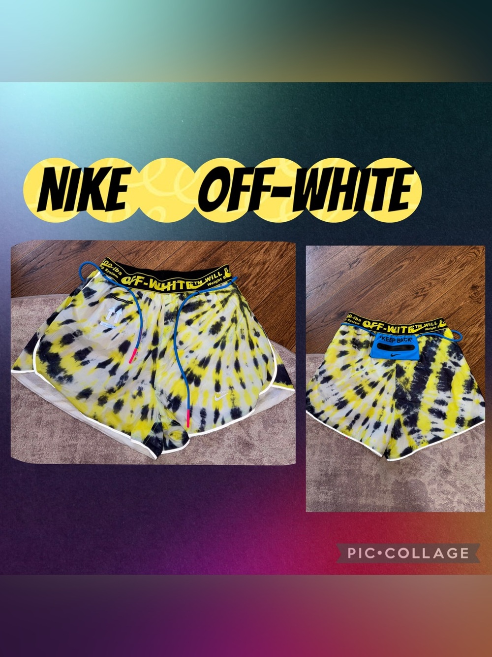OFF-WHITE × Nike Women's Medium Yellow Black Volt NRG Running Shorts